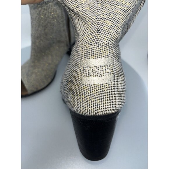 Toms Tweed Fabric Open Toe Booties Size 11 Gold Accent Thread Dark Brown Chunk H - Picture 2 of 16